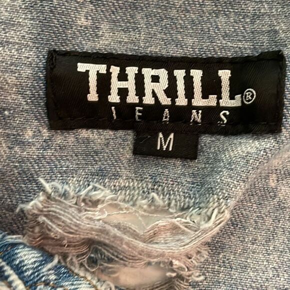 Thrill Acid Wash Long Duster Jean Jacket Womens Medium Graphic Print Distressed - Picture 12 of 12